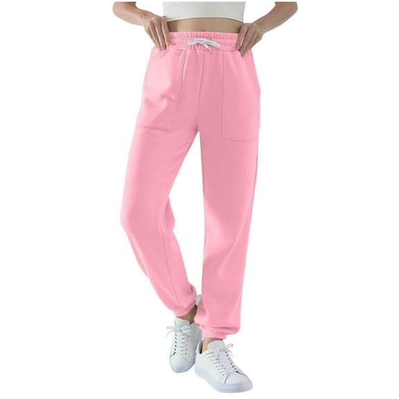 ZHYou No Boundaries Womens Sweatpants,Baggy Wide Leg Sweatpant,Fleece Lined Cuffed Leg Drawstring Sweat Pants,Pink,Size 2XL
