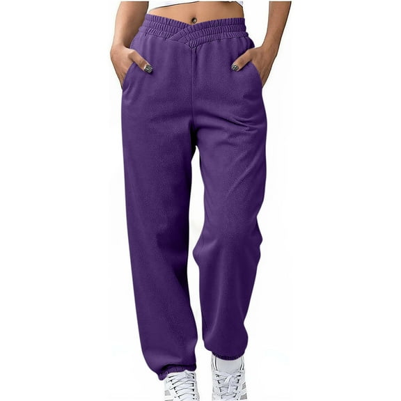 ZHYou No Boundaries Womens Sweatpants,Elastic Waistband,Loose Fit Jogger,Pants with Pockets Solid Color Comfy Streetwear,Purple,Size L