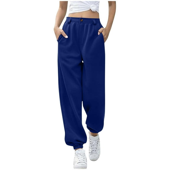 ZHYou Womens Sweatpants Loose Fit,Elastic Waist,Casual Athletic Track Bottoms Joggers with Pockets,Blue,Size M