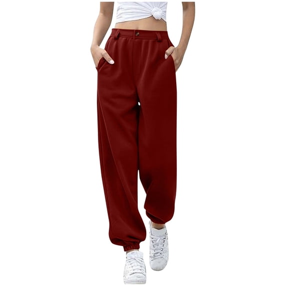 ZHYou Womens Sweatpants Loose Fit,Elastic Waist,Casual Athletic Track Bottoms Joggers with Pockets,Wine,Size 2XL