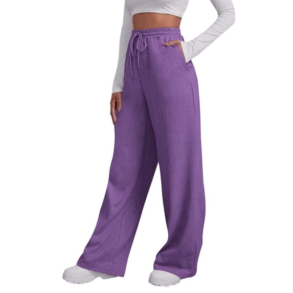 ZHYou Womens Sweatpants Wide Leg Drawstring Loose Fit Comfy Casual Trousers Womens Pants with Pockets,Purple,Size 2XL