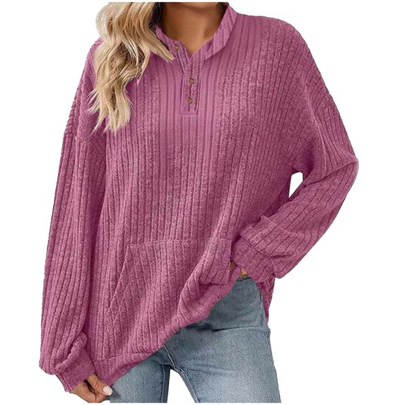 ZHYou No Boundaries Womens Sweatshirts,Ribbed Knit,Pullover,Drawstring,Hood Casual Tops,Soft Warm Hoodies Sweaters,Hot Pink,Size L