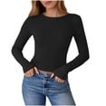 thumbnail image 1 of ZHYou Womens Tops,Ribbed Knit Crop,Long Sleeve,Crew Neck,Stretchy,Form Fitting Casual Basic Tee Shirts,Black,Size L, 1 of 7