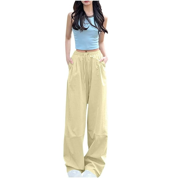 ZHYou No Boundaries Womens Trousers,Oversized,Wide Leg,Loose Fit,Drawstring,Pull On,Pants for Women,Yellow,Size XL