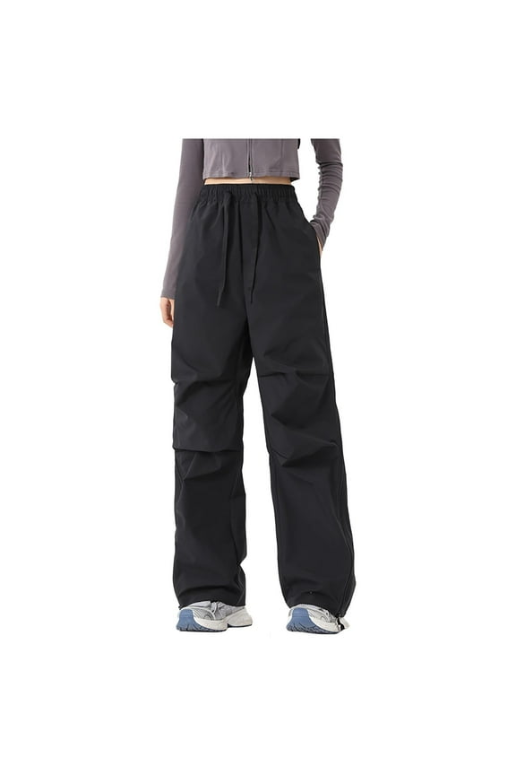 Womens Utility Cargo Pants,Oversized,Elastic Waist,Multi Pocket Trousers,Baggy Streetwear Pants,Black,Size S