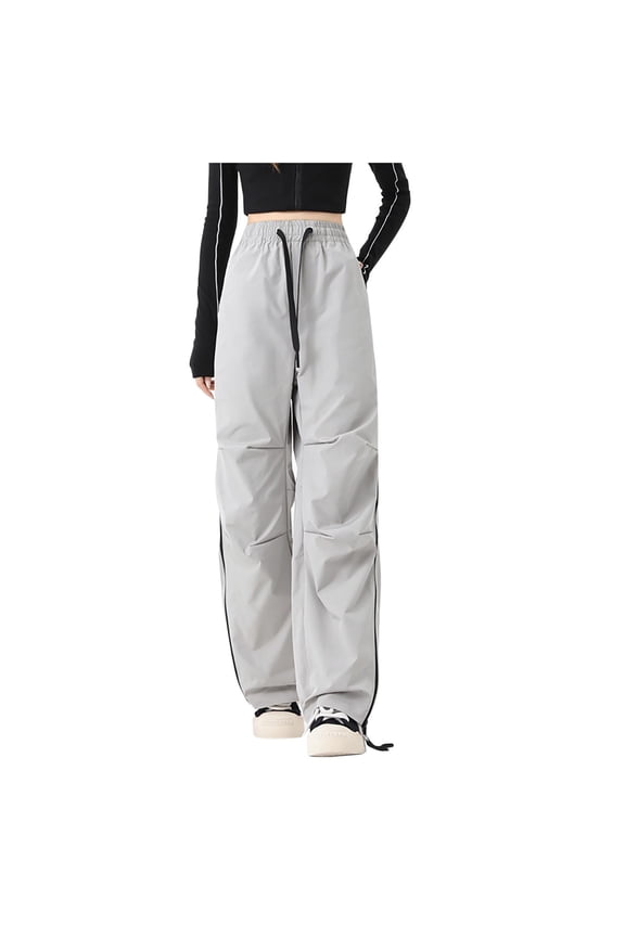 Womens Utility Cargo Pants,Oversized,Elastic Waist,Multi Pocket Trousers,Baggy Streetwear Pants,Gray,Size L