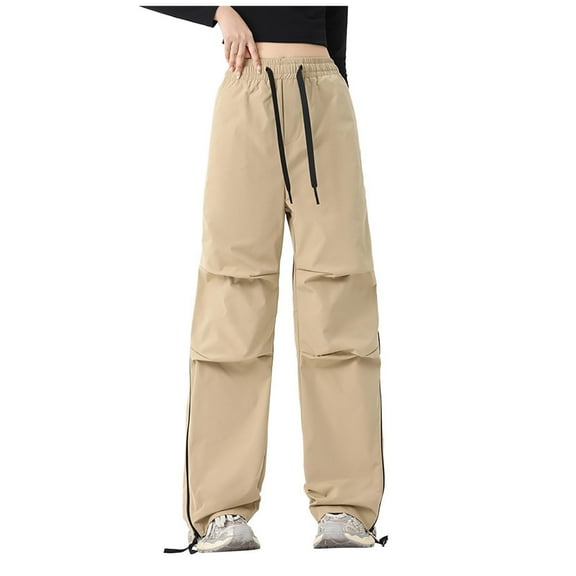 ZHYou No Boundaries Womens Utility Cargo Pants,Oversized,Elastic Waist,Multi Pocket Trousers,Baggy Streetwear Pants,Khaki,Size M