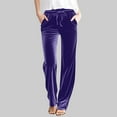 thumbnail image 1 of ZHYou No Boundaries Womens Velvet Pants,Drawstring Waist,Soft Comfy,Straight Leg,Pull On Trousers with Pockets,Purple,Size M, 1 of 6