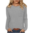 thumbnail image 1 of ZHYou Womens Waffle Knit Tops,Long Sleeve,Crew Neck,Chest Pocket,Casual Tunic Shirts,Soft Textured Basic Tees,Gray,Size XL, 1 of 7