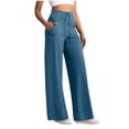 thumbnail image 1 of ZHYou Womens Wide Leg Palazzo Pants,High Waist,Drawstring Waist with Pockets,Loose Flowy Trousers,Navy,Size XL, 1 of 4