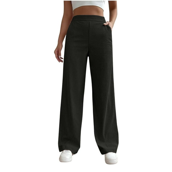 ZHYou No Boundaries Womens Wide Leg Pants,Kintted,Pleated,Flowy,High Waisted,Pull On Trousers,Black,Size 2XL