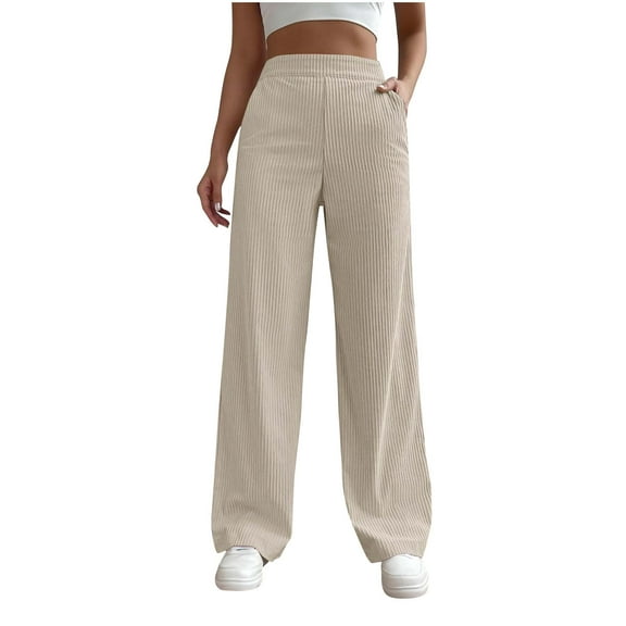 ZHYou No Boundaries Womens Wide Leg Pants,Kintted,Pleated,Flowy,High Waisted,Pull On Trousers,White,Size M