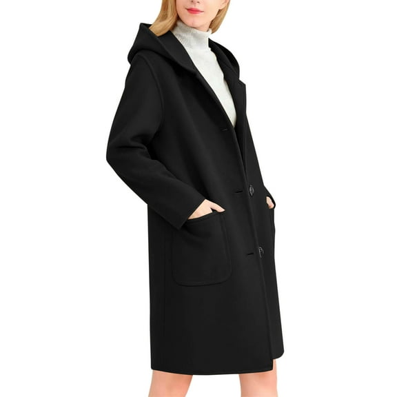 ZHYou No Boundaries Womens Wool Blend Pea Coats,Winter Dressy Overcoat,Single Breasted,Trench Thick Warm Hooded Jackets,Black,Size:2XL
