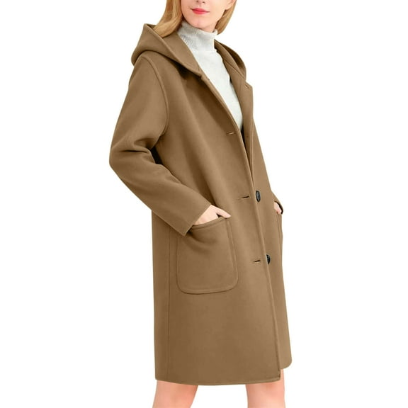 ZHYou No Boundaries Womens Wool Blend Pea Coats,Winter Dressy Overcoat,Single Breasted,Trench Thick Warm Hooded Jackets,Coffee,Size:XL