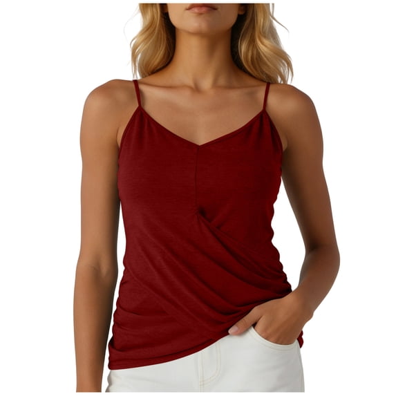 ZHYou No Boundrie Camisole Tops for Women V Neck Spaghetti Strap Wrap Front Ruched Loose Fit Casual Summer Tank Tops Wine Size 2XL