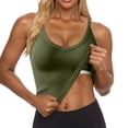 thumbnail image 1 of ZHYou No Boundrie Women's Ribbed Tank Tops with Built-in Bra Slim Fit Racerback V Neck Workout Crop Tops for Yoga Running Army Green Size M, 1 of 9