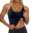 thumbnail image 1 of ZHYou No Boundrie Women's Ribbed Tank Tops with Built-in Bra Slim Fit Racerback V Neck Workout Crop Tops for Yoga Running Navy Size S, 1 of 9