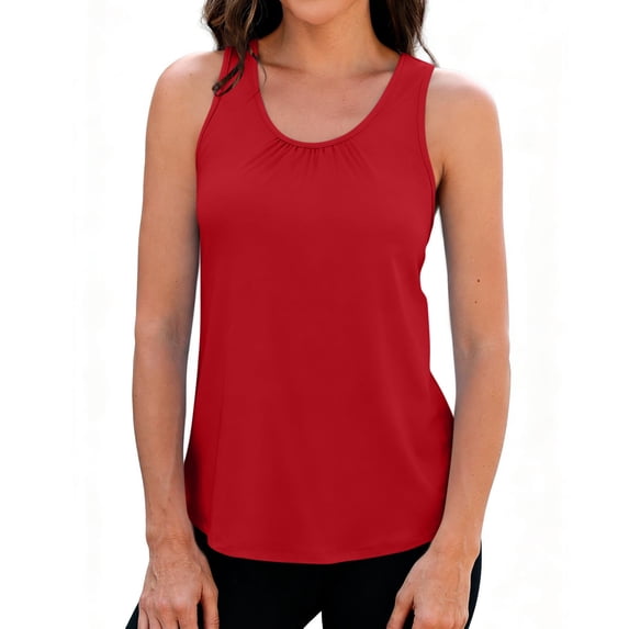 ZHYou No Boundrie Women's Scoop Neck Tank Tops Lightweught Sleeveless Workout Loose Fit Pullover Casual Yoga Tops for Women Red Size L