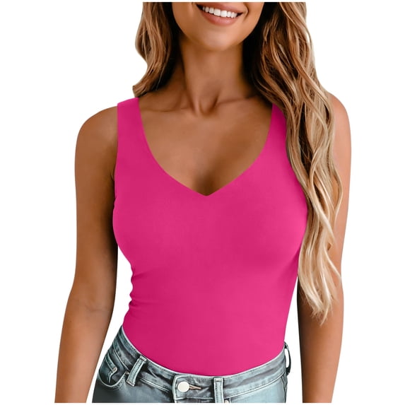 ZHYou No Boundrie Women's V Neck Tank Tops Slim Fit Athletic Yoga Workout Soft Stretchy Summer Camisole Tops for Women Hot Pink Size XL