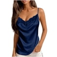 thumbnail image 1 of ZHYou No Boundrie Womens Cowl Neck Satin Cami Tops Lace Trim Spaghetti Strap Silk Camisole Blouse Casual Summer Tank Tops for Women Navy Size L, 1 of 5
