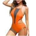 thumbnail image 1 of ZHYou One Piece Swimsuits for Women Halter Neck Cutout Mesh Bathing Suit Open Back Ruched Drawstring Cheeky Swimwear,Orange,L, 1 of 5