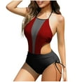 thumbnail image 1 of ZHYou One Piece Swimsuits for Women Halter Neck Cutout Mesh Bathing Suit Open Back Ruched Drawstring Cheeky Swimwear,Red,L, 1 of 5