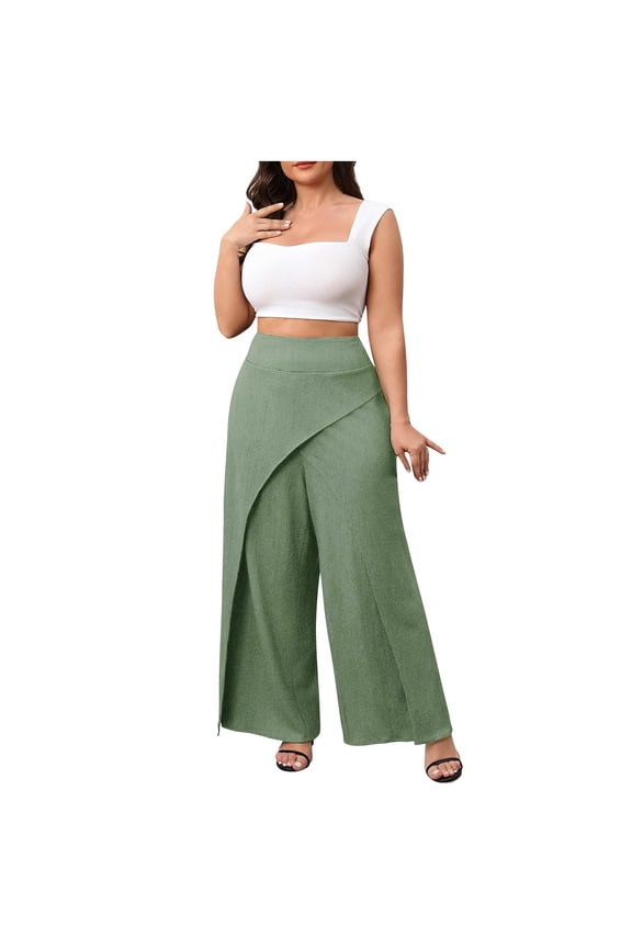Oversized Pants for Women Elegant Wrap Front High Waisted Wide Leg Pants Suit Pants Trousers,Size: XL,2XL,3XL,4XL
