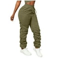 thumbnail image 1 of ZHYou Oversized Pants for Women,Ruched Stacked High Waisted Elastic Drawstring Cuffed Leg Baggy Cargo Joggers,Army Green,Size L, 1 of 7
