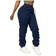 thumbnail image 1 of ZHYou Oversized Pants for Women,Ruched Stacked High Waisted Elastic Drawstring Cuffed Leg Baggy Cargo Joggers,Navy,Size XL, 1 of 7