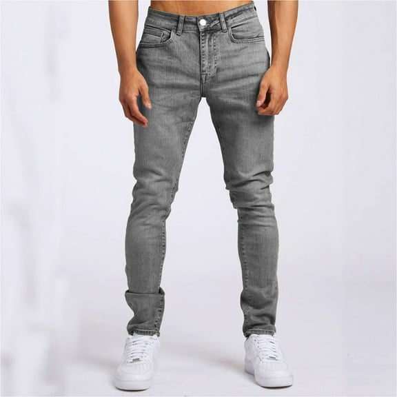ZHYou Pants For Men Loose casual Solid Color Elastic Waist Breathable Jeans Pants