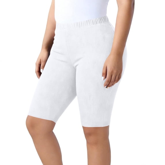 ZHYou Plus Size Bike Shorts for Women Ribbed Kint Pull On Elastic Waist Oversized Yoga Shorts,White,Size 5XL