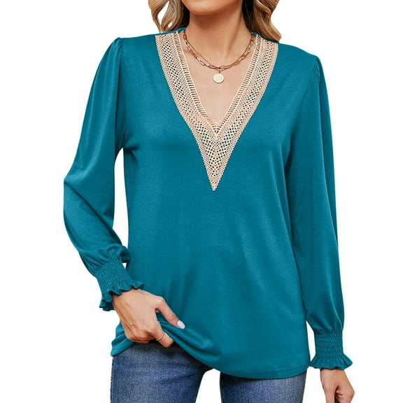 ZHYou Shirts For Women Womens Casual V Neck Waffle Knit Tops Long Sleeve T Shirts Loose Blouses