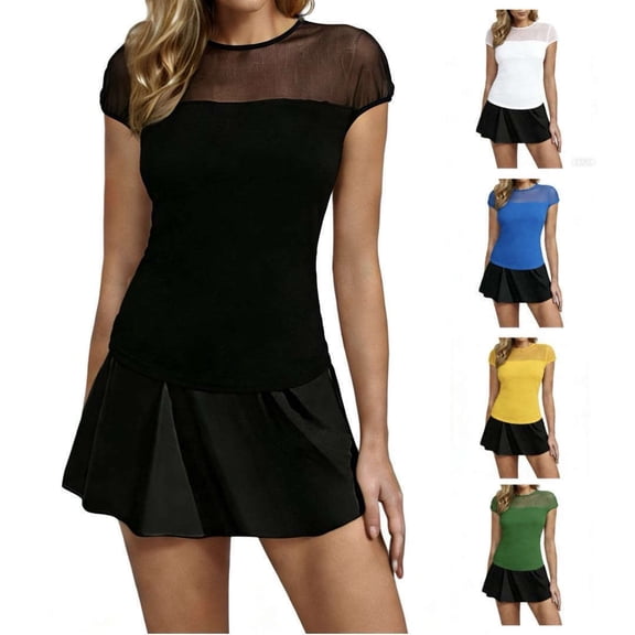 ZHYou Short Sleeve Shirts for Women Sheer Mesh Crew Neck Pullover Trendy Bodysuits Tops,Black,S-2XL