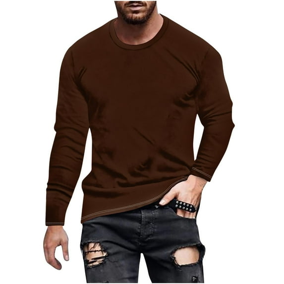 ZHYou Solid Color Tops For Men Long Sleeve Crew Neck Fashion Comfortable Tees T Shirts With Pocket