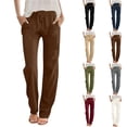thumbnail image 1 of ZHYou Straight Leg Linen Pants Women Summer Lightweight Baggy Drawstring High Waisted Pull On Trousers,Brown,Size L, 1 of 4