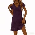 thumbnail image 1 of ZHYou Summer Short Sleeve Dresses for Women Flowy Ruffle Hem Lightweight Plus Size V Neck Cute Dresses,Purple,Size S, 1 of 7