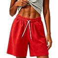 thumbnail image 1 of ZHYou Sweat Shorts for Women Soft Drawstring Loose Elastic Waist High Rise Knee Length Casual Summer Shorts,Red,Size XL, 1 of 5