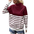 thumbnail image 1 of ZHYou Sweaters For Women Fashion Casual Long Sleeve High Neck Black White Stripes Color Blocking Sweaters, 1 of 4