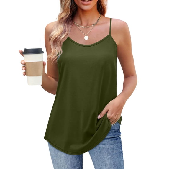 ZHYou Tank Tops for Women with Spaghetti Strap Loose Fit Curved Hem Casual Lightweight Camisole Tops for Summer,Army Green,Size L