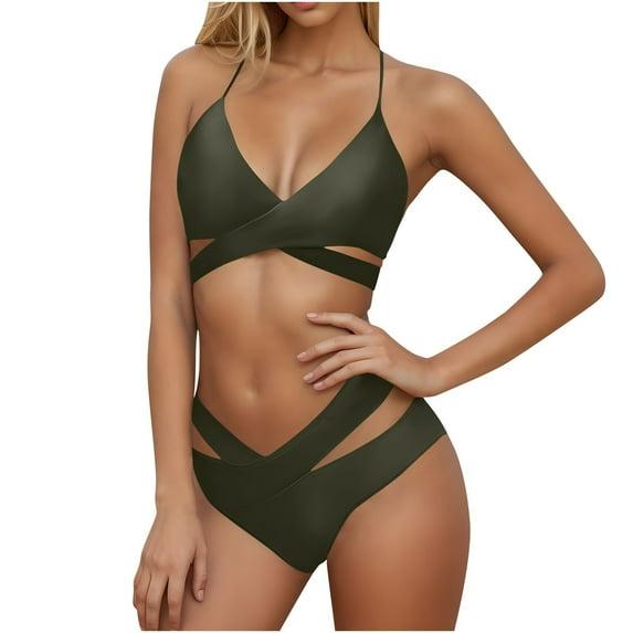 ZHYou Two Piece Swimsuits for Women Push Up Bikini Sets Wrap Bandage Bathing Suits,Army Green,Size S