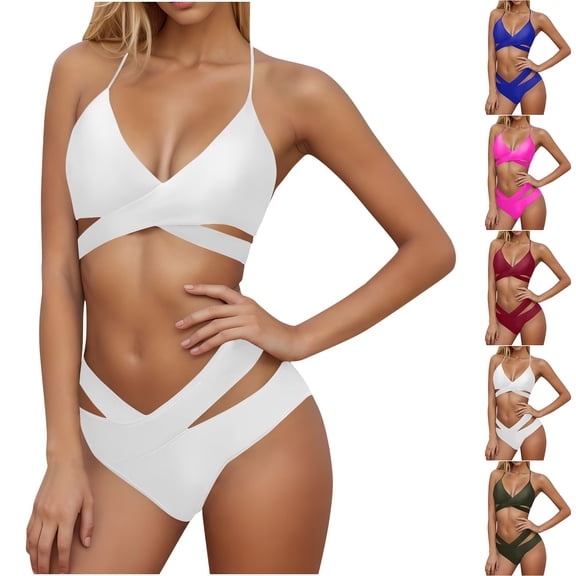ZHYou Two Piece Swimsuits for Women Push Up Bikini Sets Wrap Bandage Bathing Suits,White,Size XL