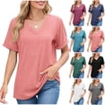 thumbnail image 1 of ZHYou V Neck Shirts for Women Oversized Summer Tops Soft Casual Short Sleeve Cute Basic Tees,Pink,S, 1 of 5