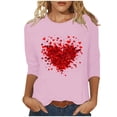 thumbnail image 1 of ZHYou Valentine's Day T-Shirts for Women 3/4 Sleeve Valentine's Day Printed V-Neck Loose Fit Casual Soft Spring Summer Tops,Pink,S, 1 of 4