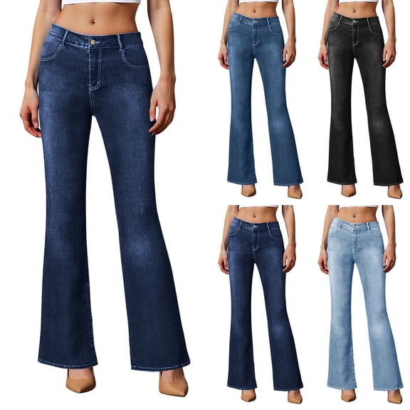 ZHYou Wide Leg Jeans for Woman Baggy Stretchy Loose Trendy Frayed Hem Boyfriend Denim Pants,Dark Blue,Size M