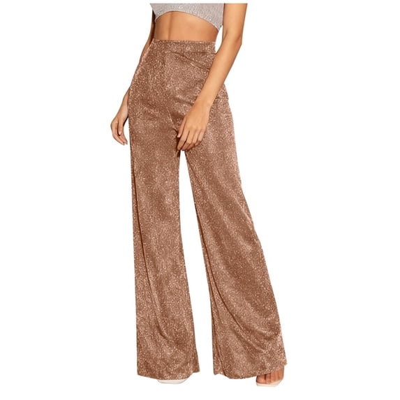 ZHYou Wide Leg Palazzo Pants for Women Sparkly Baggy Fit High Waisted Pull On Lounge Trousers,Rose Gold,Size M