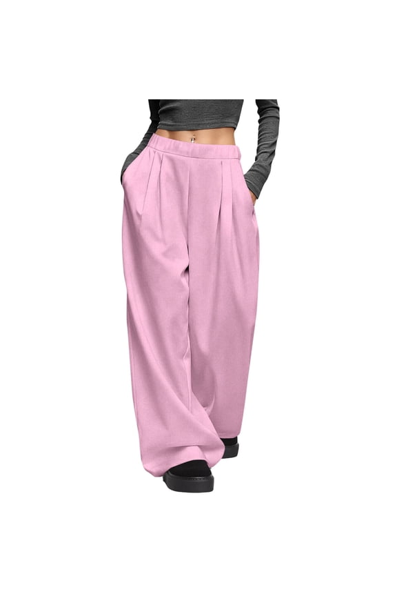Wide Leg Pants for Women Baggy Fit Casual Pull On Oversized Dress Pants for Women,Pink,Size 2XL