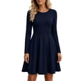 thumbnail image 1 of ZHYou Women Long Sleeves A-Line Mini Dresses Crew Neck Flowy High Waist Flare Swing Dresses for Big Women,Navy,Size M, 1 of 8