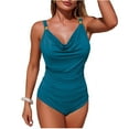 thumbnail image 1 of ZHYou Women One Piece Swimsuits Tummy Control Ruched Bathing Suit Gold Ring Full Coverage Slimming Swimwear,Blue,XL, 1 of 7