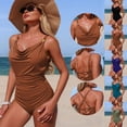 thumbnail image 1 of ZHYou Women One Piece Swimsuits Tummy Control Ruched Bathing Suit Gold Ring Full Coverage Slimming Swimwear,Coffee,S, 1 of 7