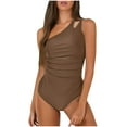 thumbnail image 1 of ZHYou Women Oversized Sleeveless Swimsuits One Shoulder Double Straps Slim Fit Swimwear,Brown,L, 1 of 5